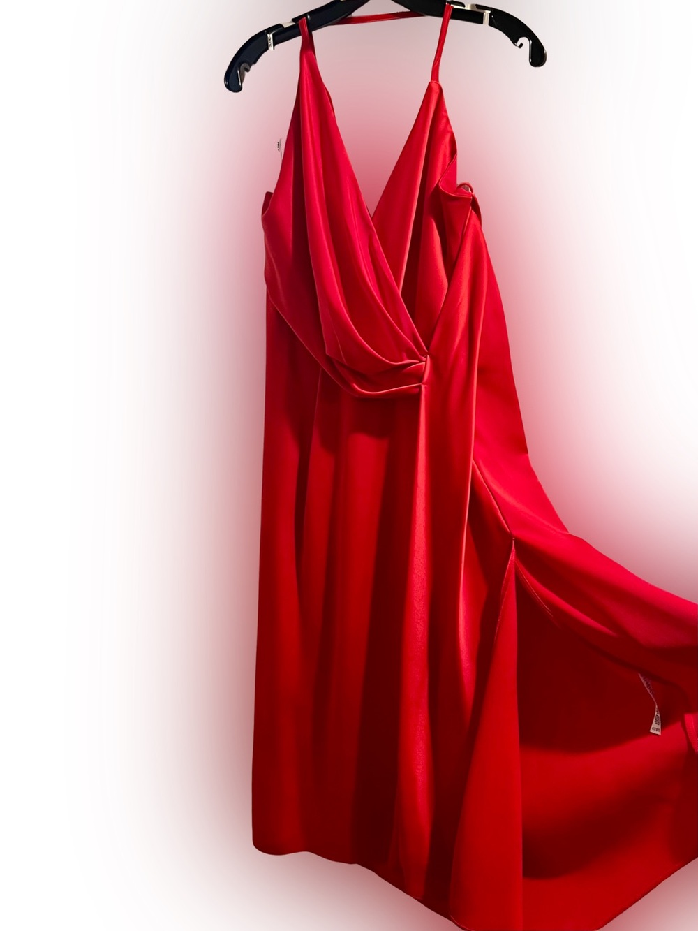 ASOS Red Satin Asymmetrical Midi Dress with Draped Front - Picture 3 of 10